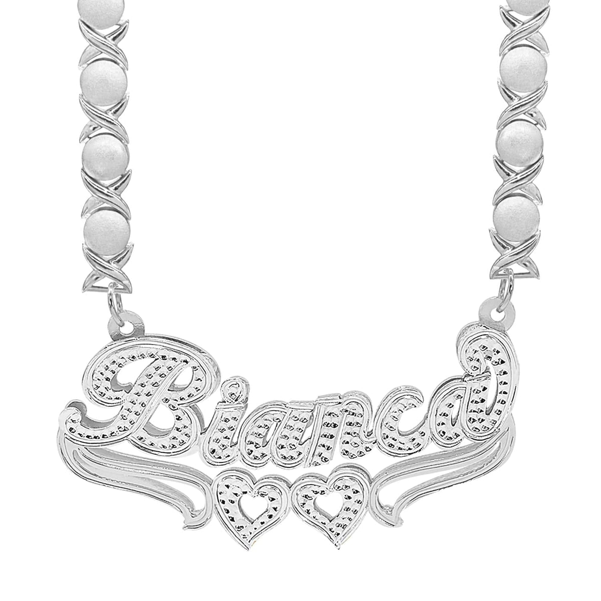 Sterling Silver / Rhodium Xoxo Chain Double Plated Nameplate Necklace &quot;Bianca&quot;