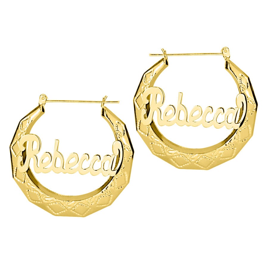 Embossed (Rebecca) / Gold Plated Classic Name Earrings