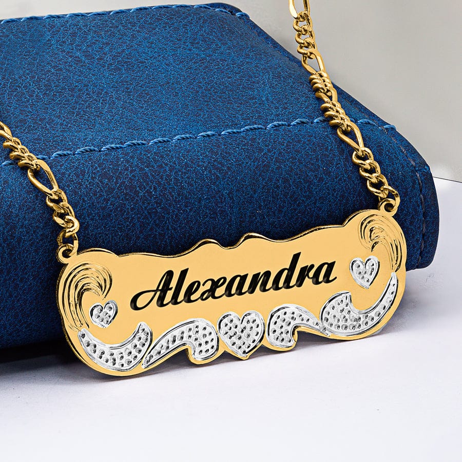 14K Gold over Sterling Silver Engraved Nameplate Necklace "Alexandra"