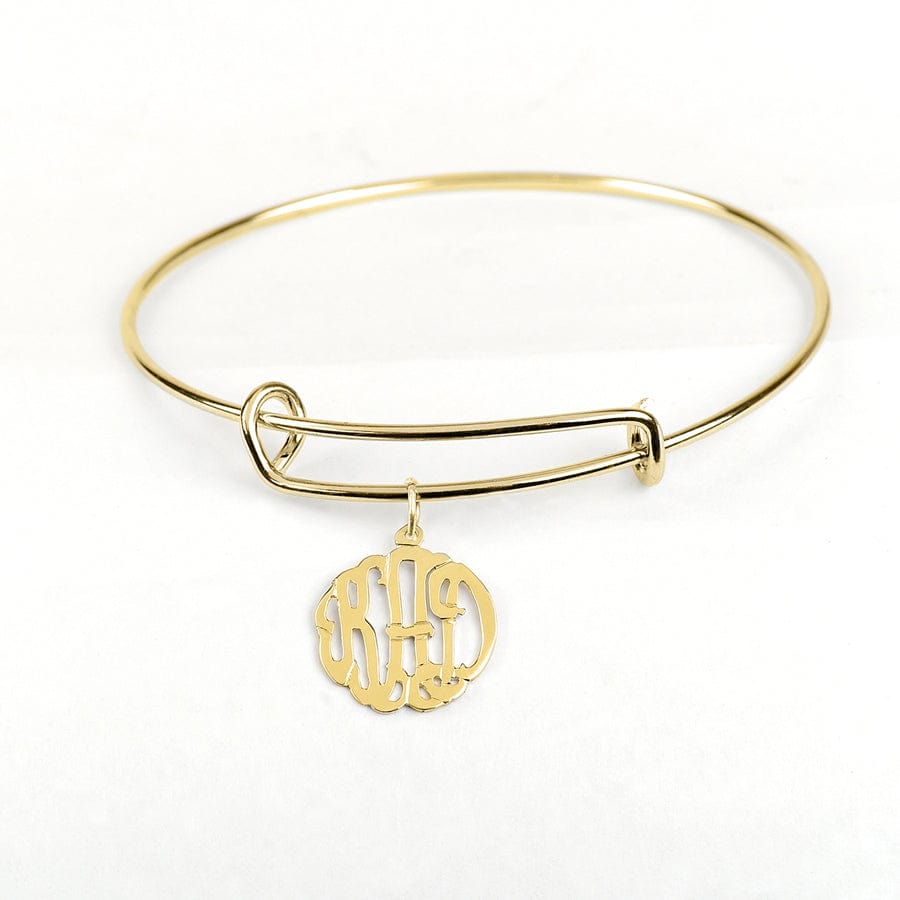 Gold Plated / 0.625" Monogram Pendant Adjustable Monogram Bangle