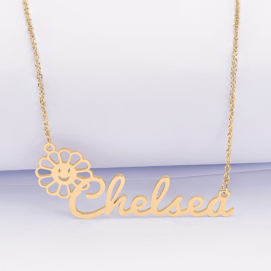 Gold Plated / 12&quot; Silver Plated and Gold Plated Flower Script Name Necklace for Kids