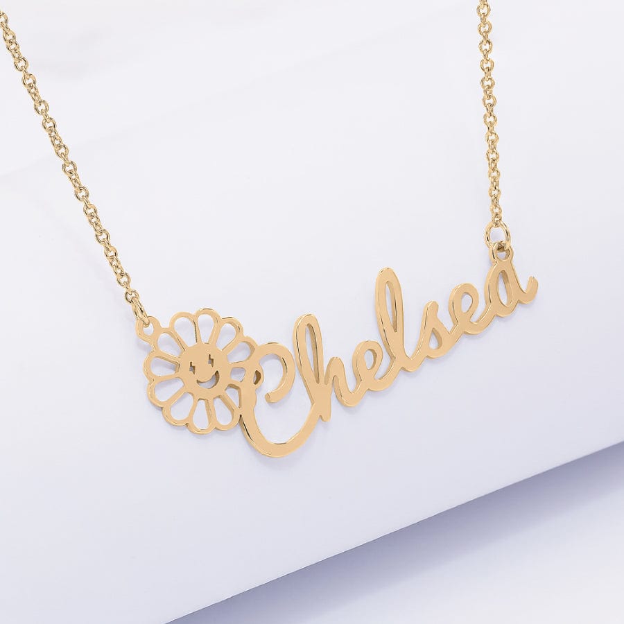 Gold Plated / 14&quot; Silver Plated and Gold Plated Flower Script Name Necklace for Kids