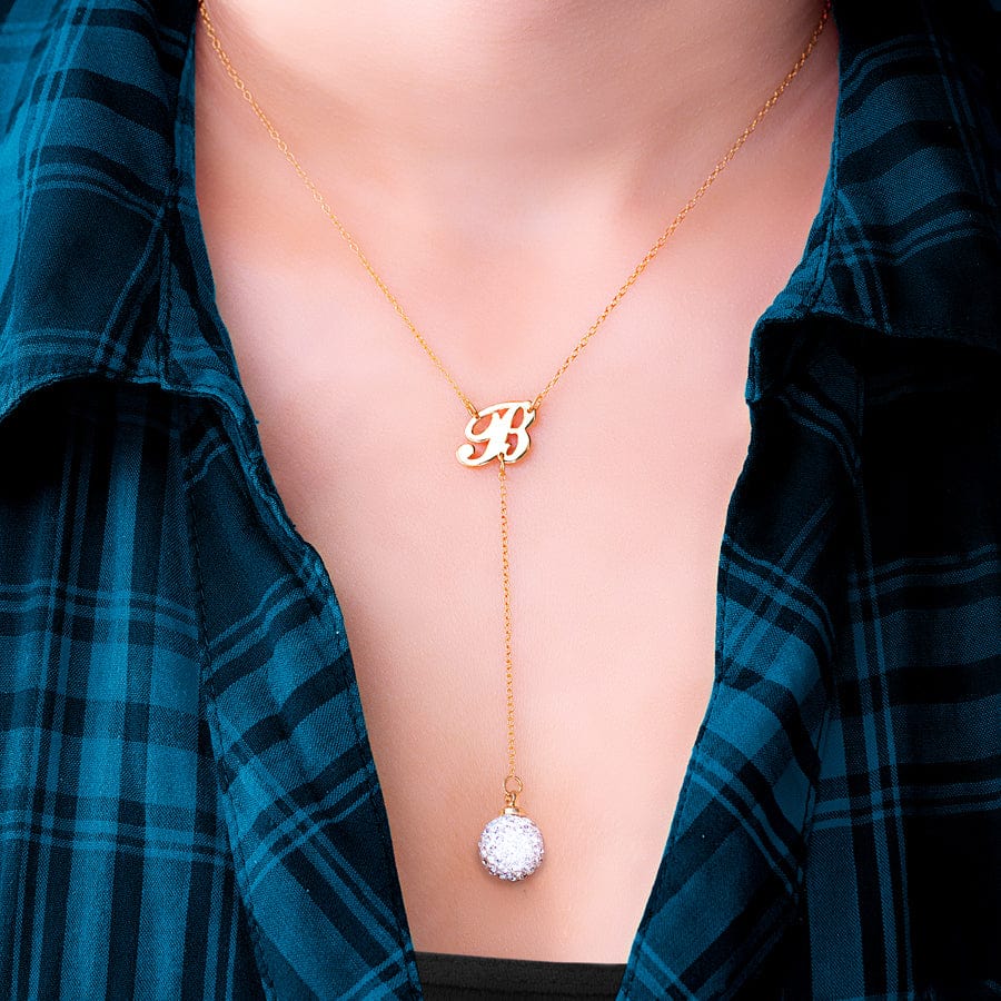 Gold Plated / 16"- 18" Script Initial Necklace with hanging Czech Crystal
