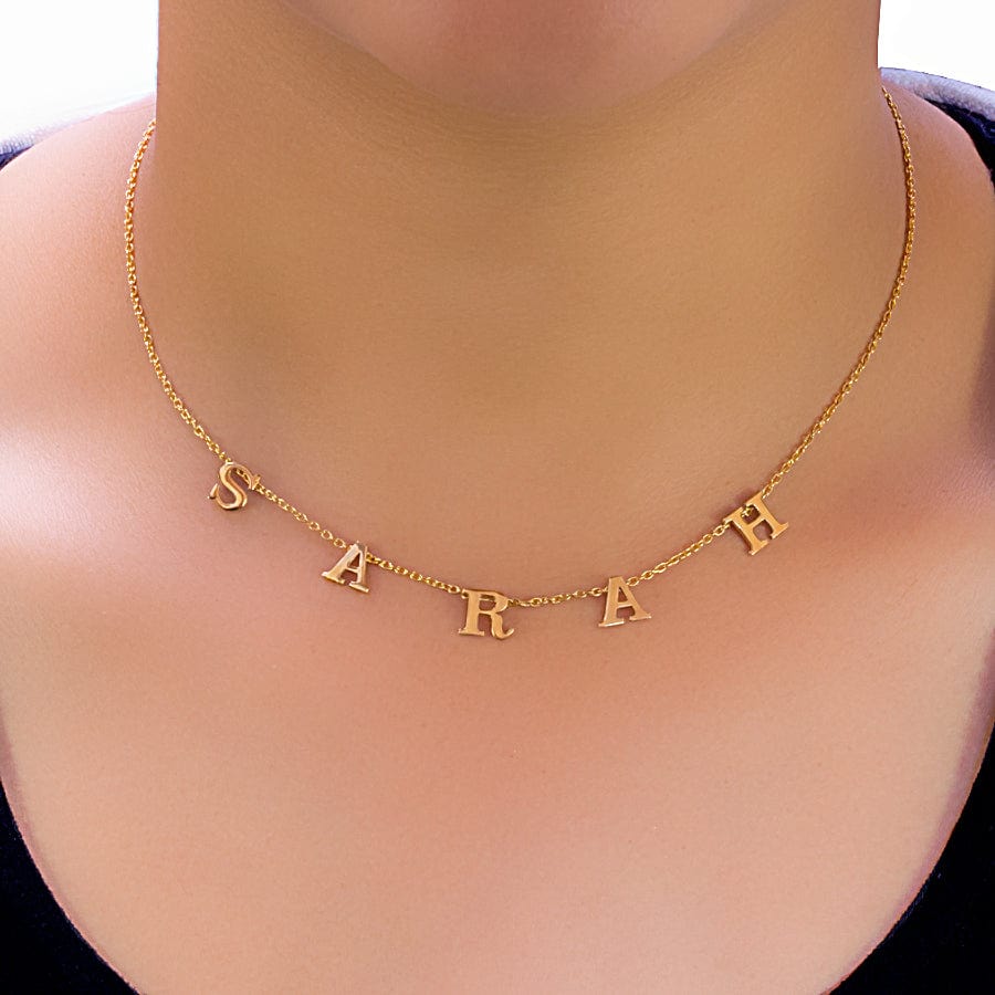 Gold Plated / 16+2&quot; extention / Link Chain Spaced Letter Name Necklace
