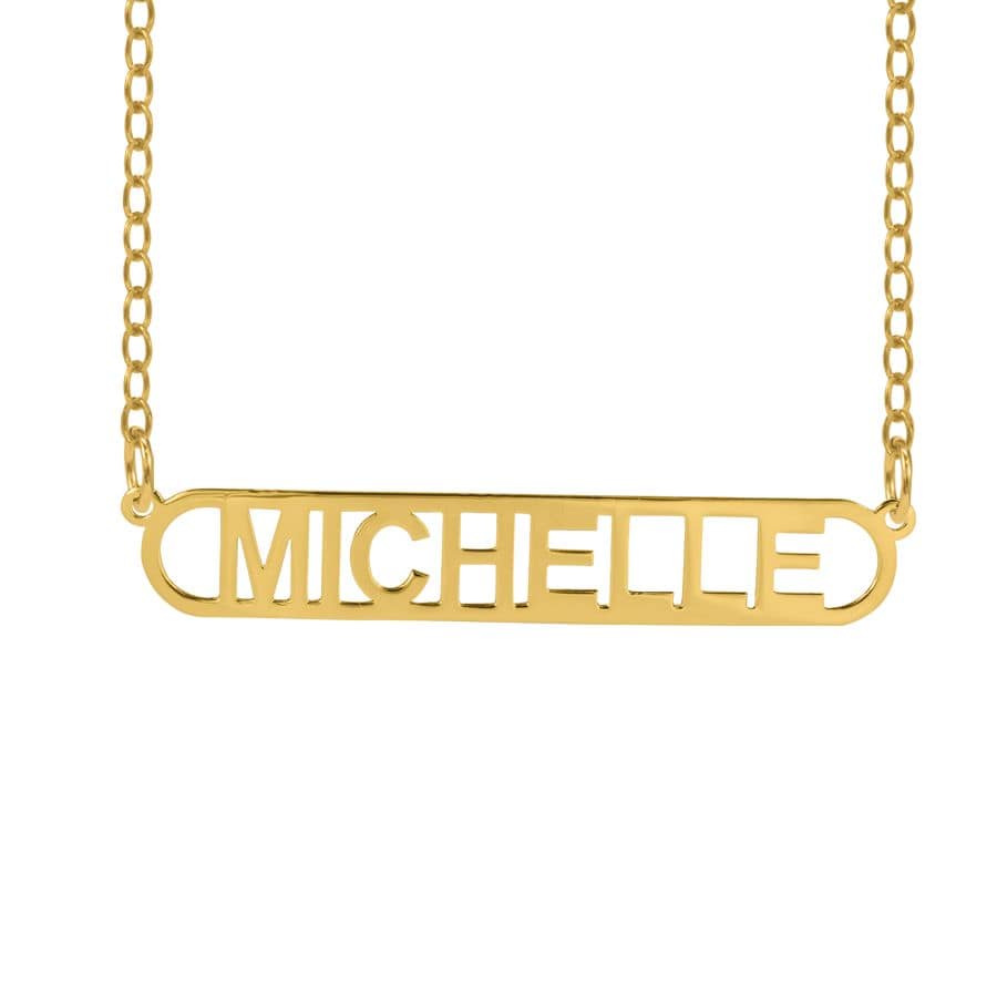 Gold Plated / 16&quot; / Link Chain Bar Nameplate Necklace