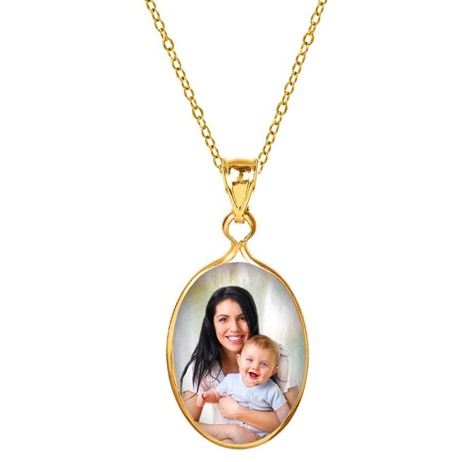 Gold Plated / 16&quot; Link Chain Mother of Pearl Oval Portrait Pendant