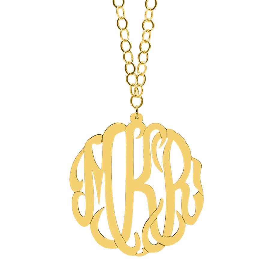 Gold Plated 2" Monogram Necklace with 36" Link Chain