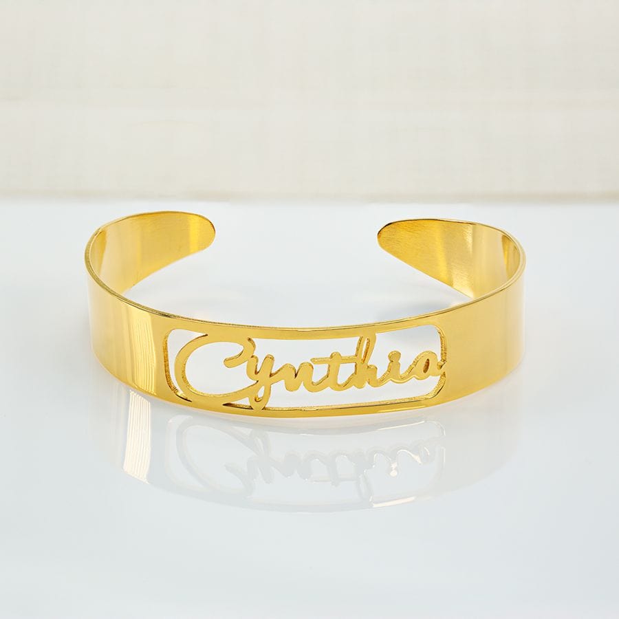 Gold Plated Cutout Script Name Bangle