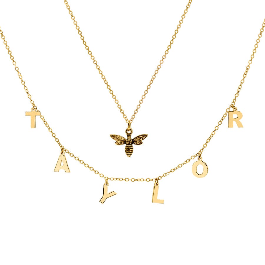 Gold Plated / Link chain / 16" - 18" Name Necklace with Bee Charm