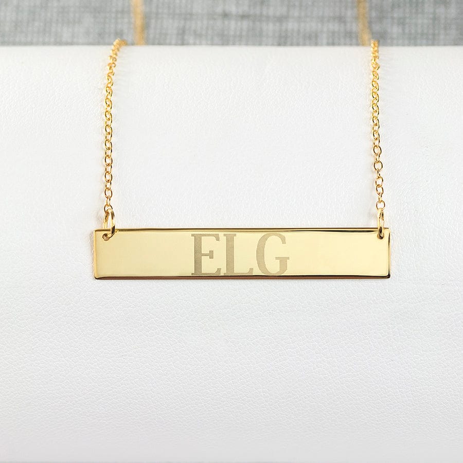 Gold Plated / Link Chain / 16&quot; Horizontal bar name necklace