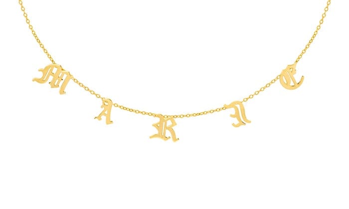 Gold Plated / Link Chain / 16&quot; Old English Hanging Name Necklace