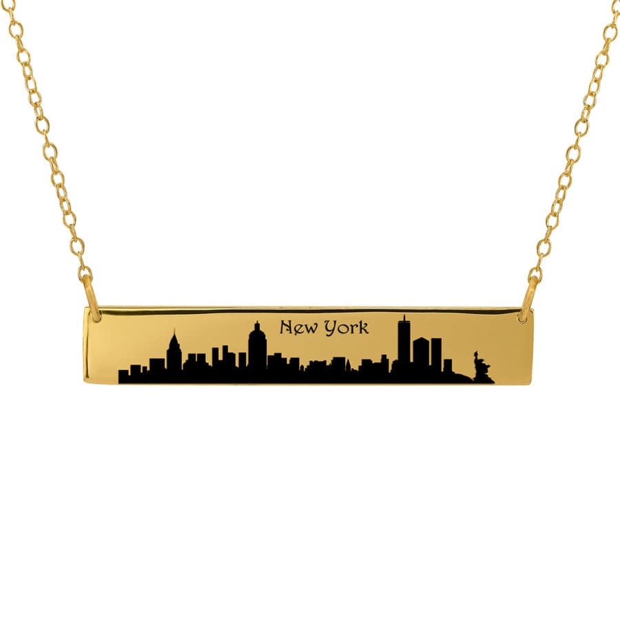 Gold Plated / Link Chain City Skyline Bar Necklace
