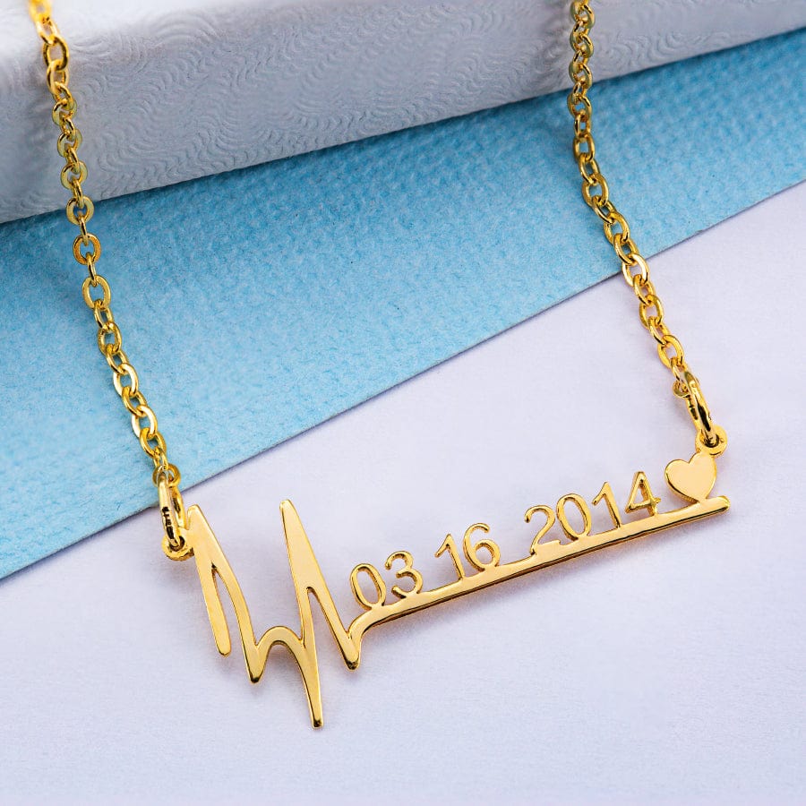Gold Plated / Link Chain Heartbeat Date Necklace