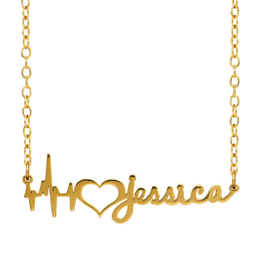 Gold Plated / Link Chain Heartbeat Name Necklace