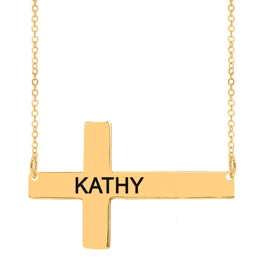 Gold Plated / Link Chain / No Engraved Horizontal Cross Necklace with Bracelet Option