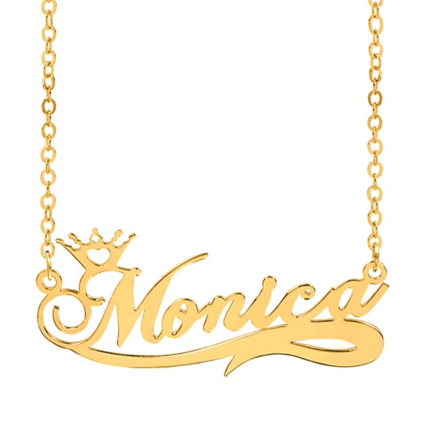 Gold Plated / Link Chain Personalized Name Crown Necklace with Tail Accent