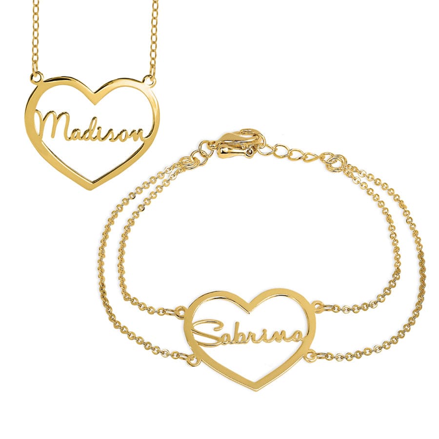 Gold Plated / Link chain / Yes! add a matching bracelet  (+$39.99) Heart Nameplate Necklace
