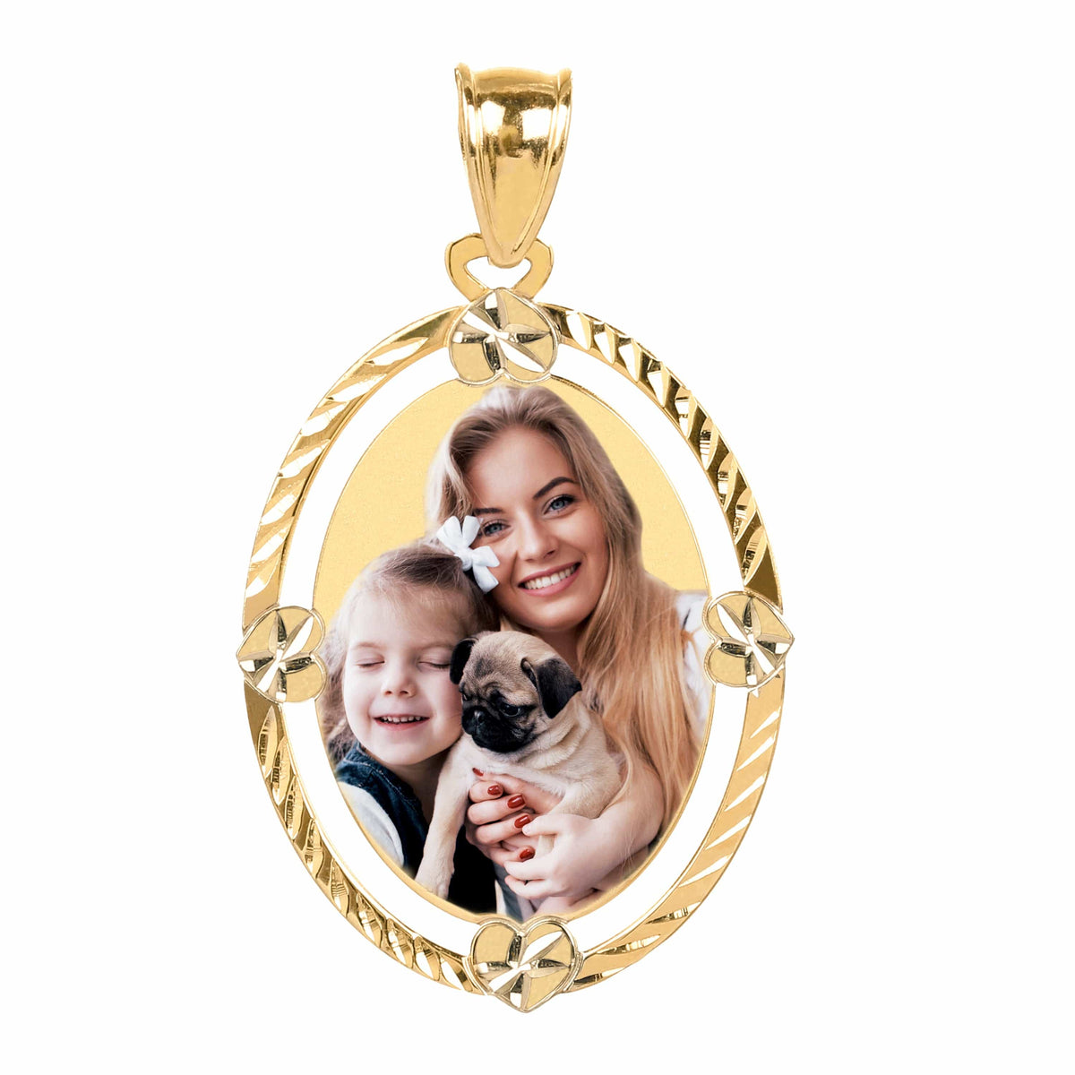Gold Plated / No Chain Oval Portrait Pendant with Diamond Cut