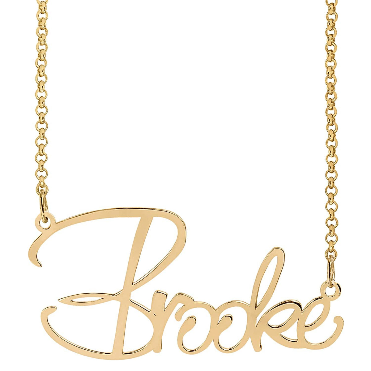 Gold Plated / Rollo Chain &quot;Brooke Style&quot; Name Plate Necklace