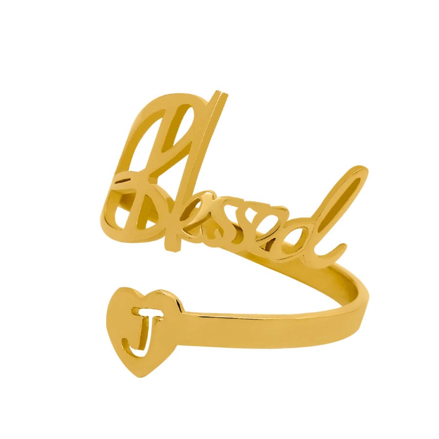 Gold Plated / Small / Blessed &quot;Blessed&quot; With Initial Adjustable Ring