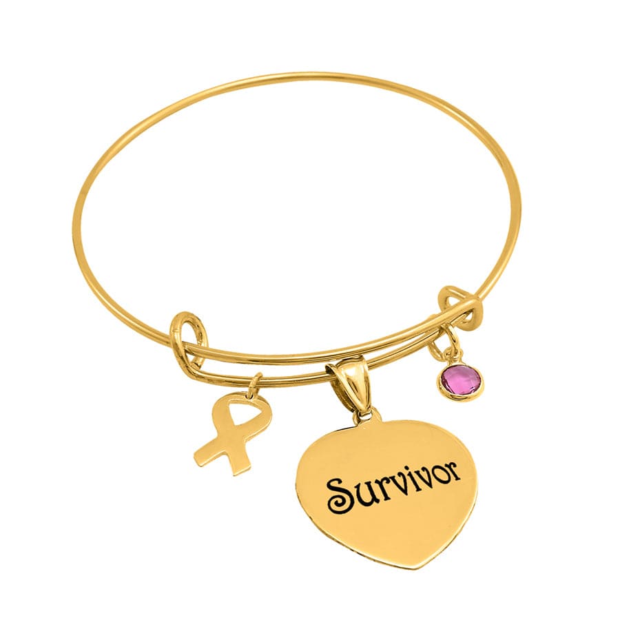 Gold Plated / Survivor / No Breast Cancer Awareness Heart Bangle