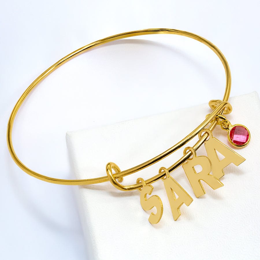 Gold Plated / Yes- Add Birthstone Custom Letter Charm Bracelet