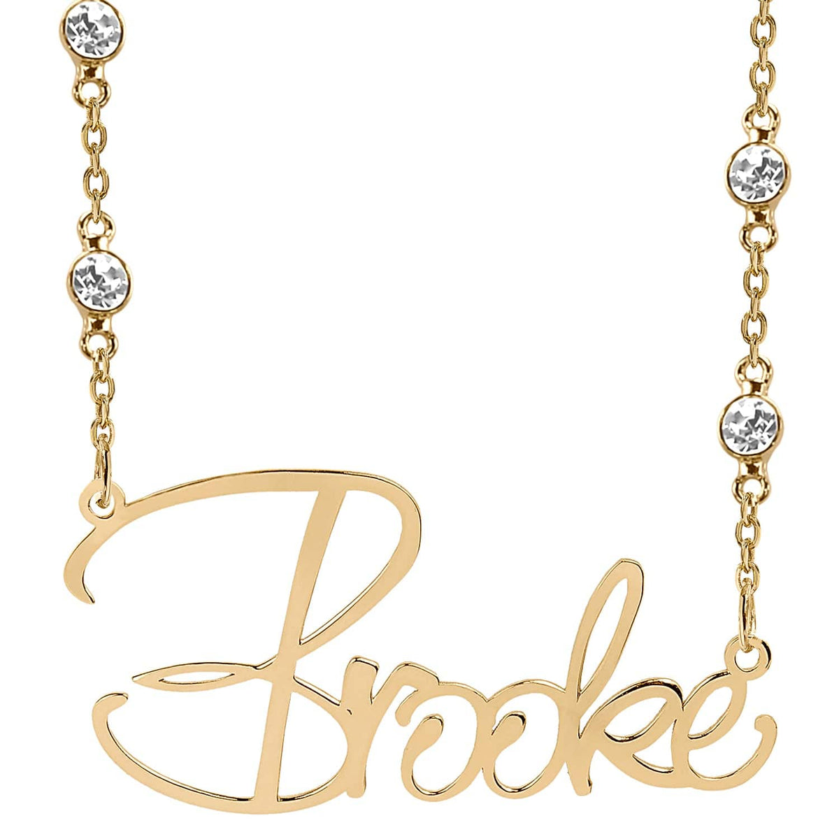 Gold Plated / Zirconia Chain &quot;Brooke Style&quot; Name Plate Necklace