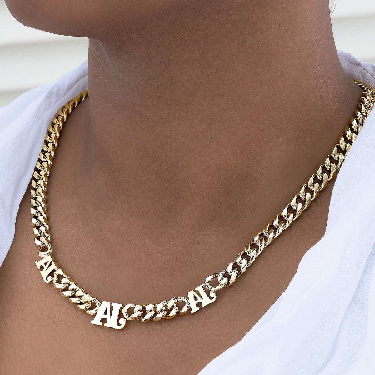 Gold tone stainless steel / Cuban chain / 9mm Stainless Steel Cuban Chain with 6 Initials Necklace
