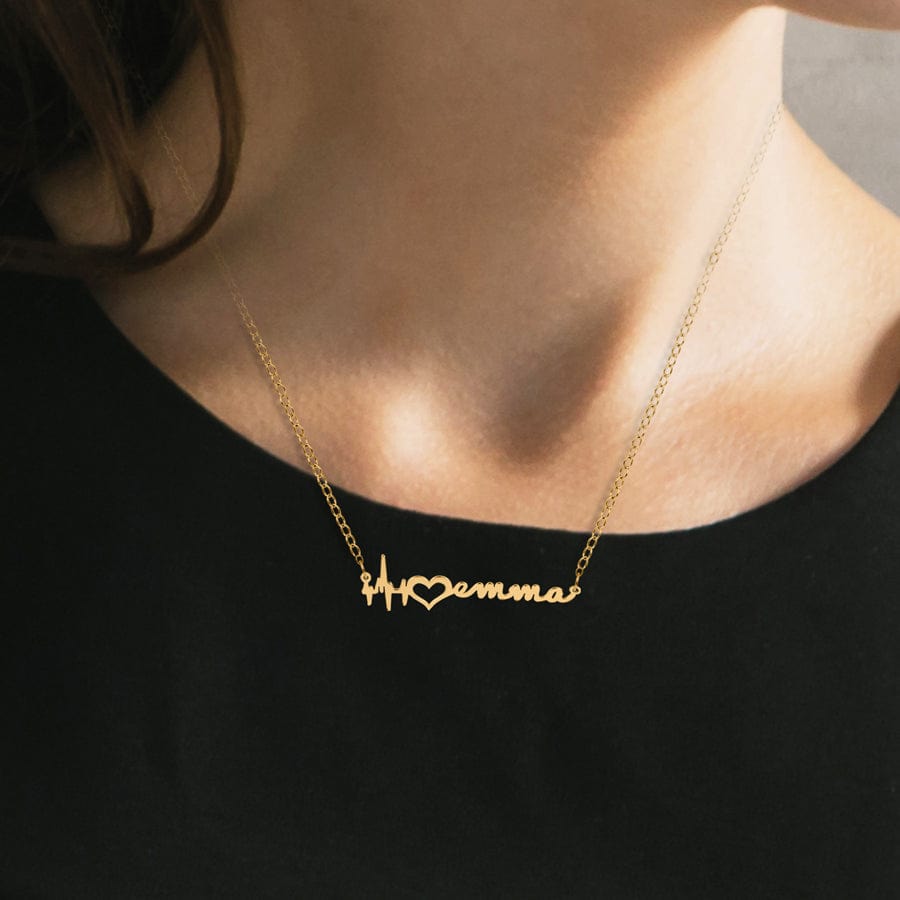 Gold Plated / Link Chain Heartbeat Name Necklace