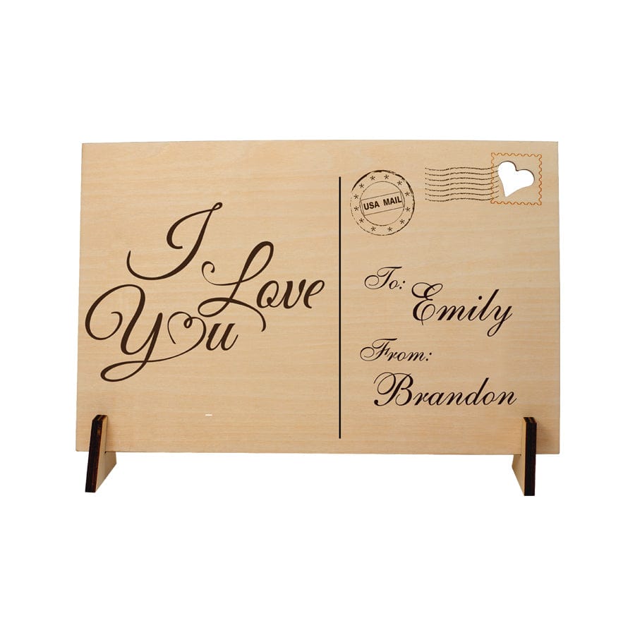 I Love You Couple Wooden Postcard