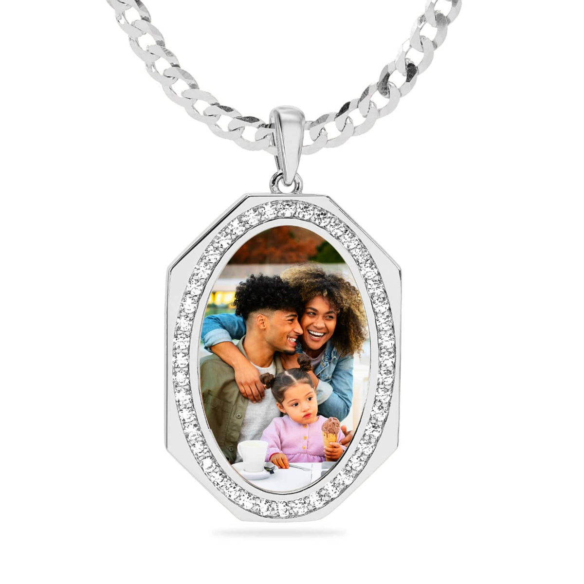 Iced Out Oval Photo Pendant