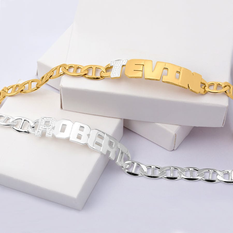 Men Gold Bracelet with Cuban Links, 18 KT Yellow Gold Plated, Custom N –  Danahm
