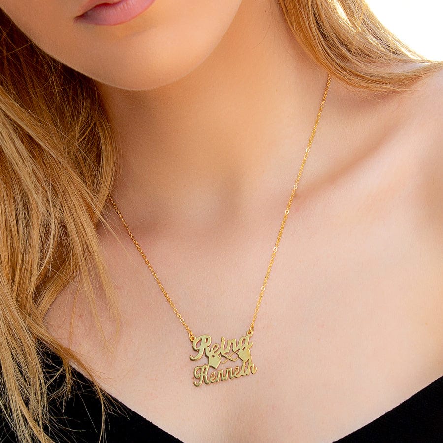 14K Gold over Sterling Silver / Cuban Chain Michael & Tammy Love Necklace