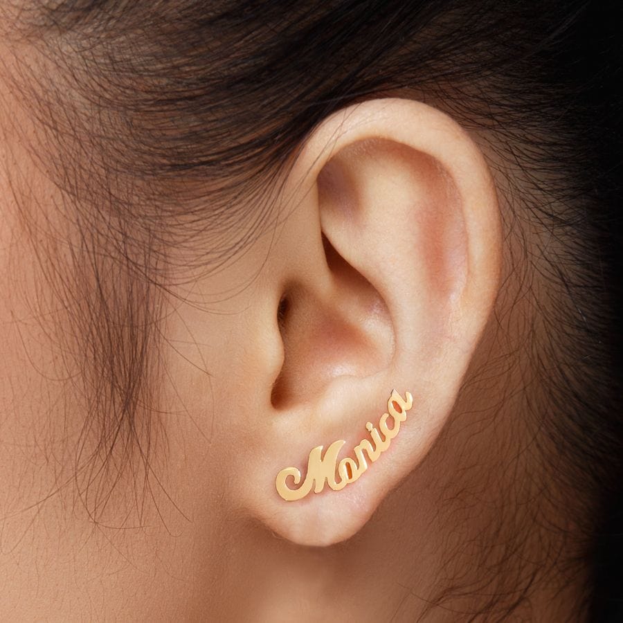Gold Plated Mini Climber Name Earrings