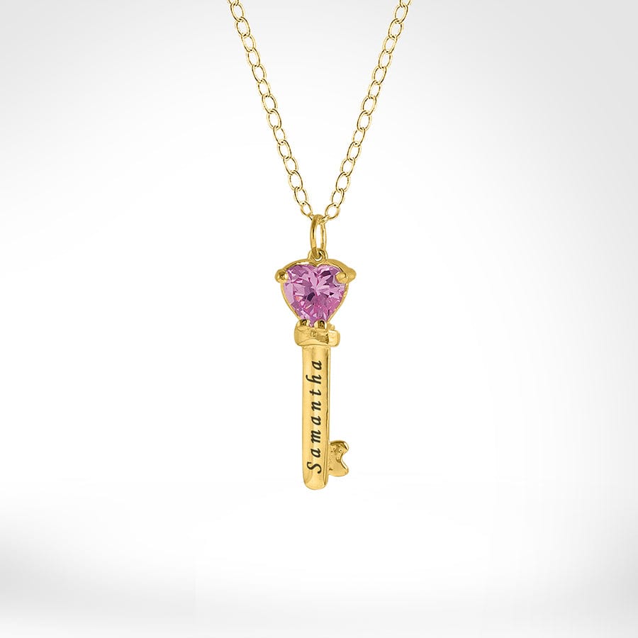 Mother&#39;s Necklace with Key Shape Birthstone Charm