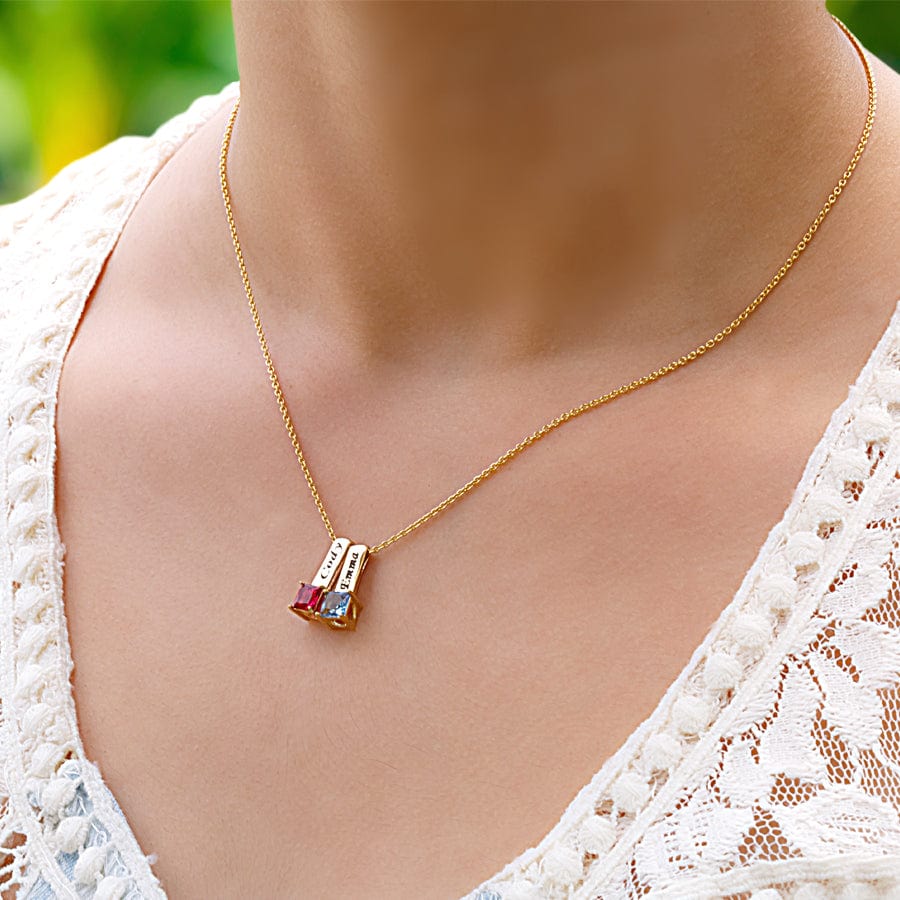 Mother&#39;s Necklace with Square Shape Birthstone Charm