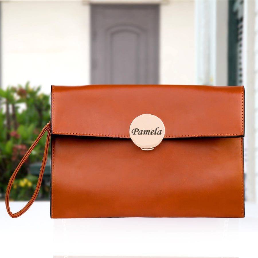 Name / Brown Personalized Envelope Clutch