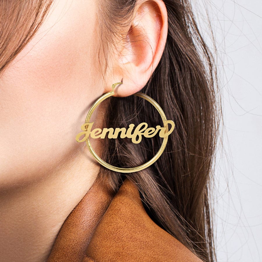 Gold Plated Name Hoop Earrings