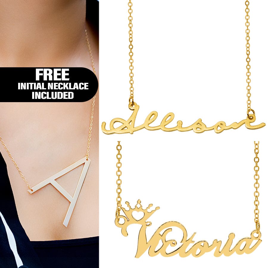 Name Necklace of your choice with FREE 1.5" Initial Necklace!