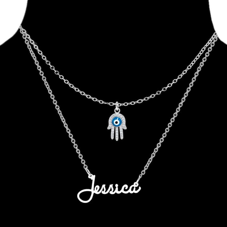 Name Necklace with Hamsa