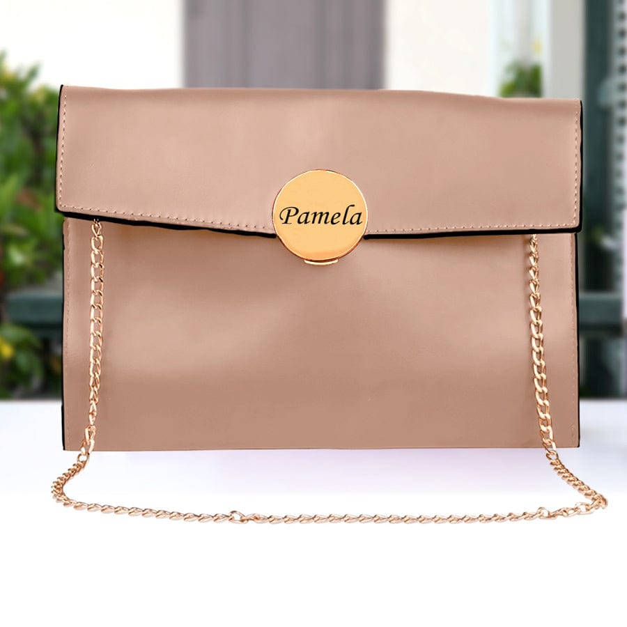 Name / Tan Personalized Envelope Clutch