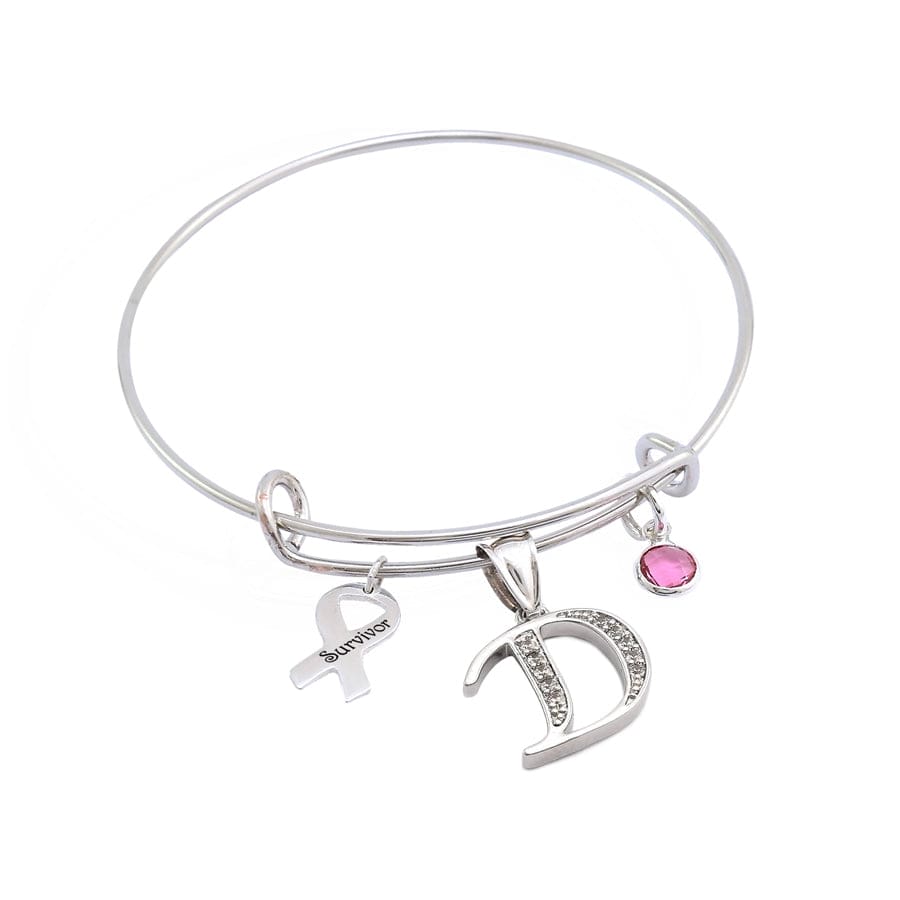 None / Pink Stone Breast Cancer Awareness Initial Bangle