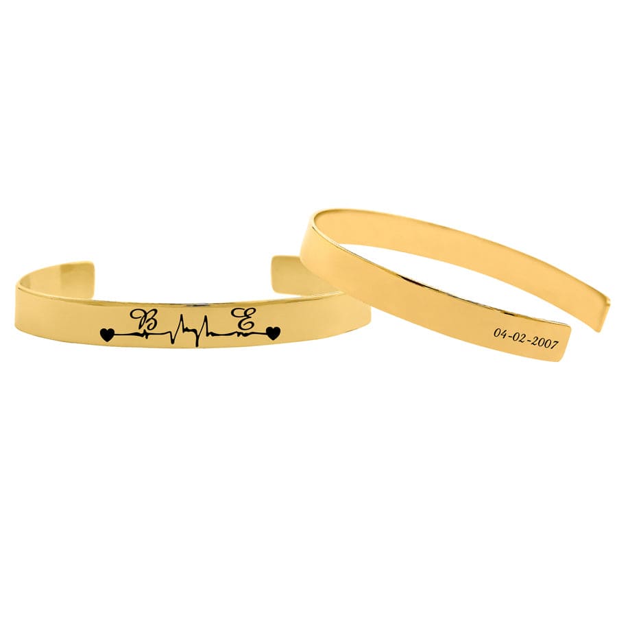 One Bracelet / Gold Plated / Heartbeat and Initials Couple Personalized Bangle