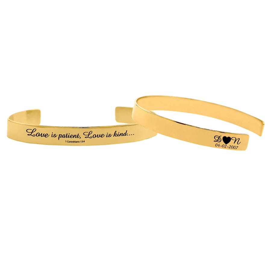 One Bracelet / Gold Plated / Love is Patient. Love is Kind Couple Personalized Bangle