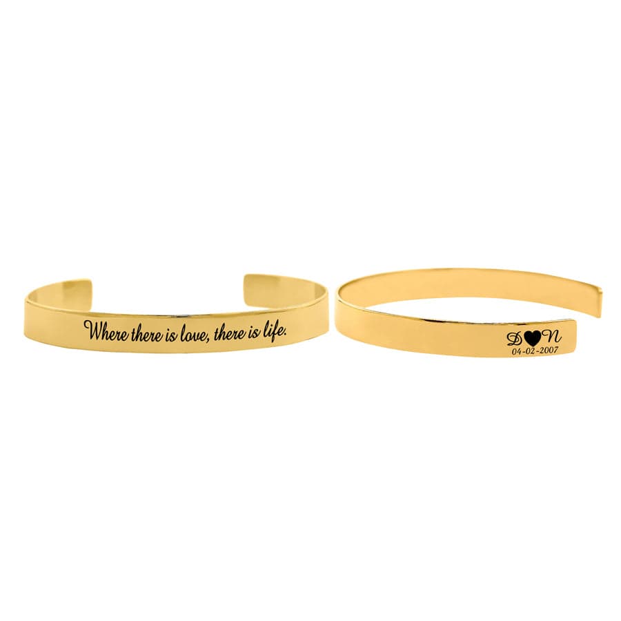 One Bracelet / Gold Plated / Where there is love. there is life Couple Personalized Bangle