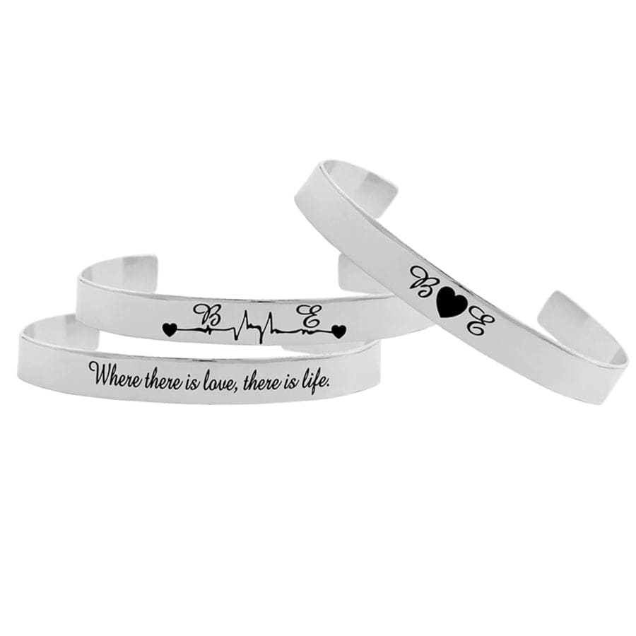 One Bracelet / Sivler Plated / Initial heart Initial Couple Personalized Bangle