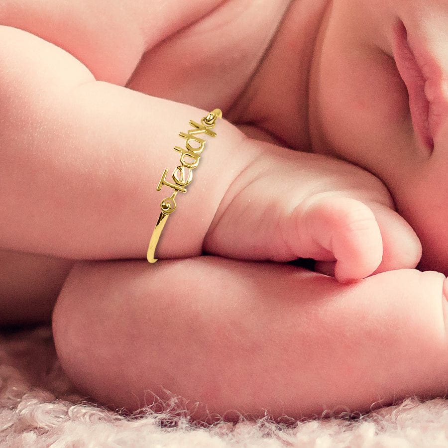 Gold Plated / 4 Personalized Baby Name Bangle Bracelet