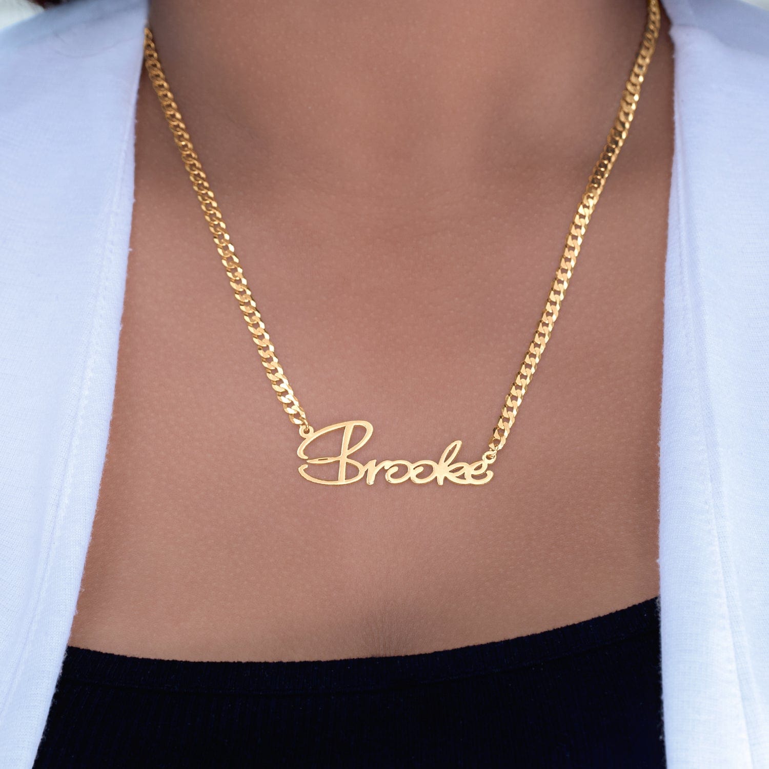 14K Gold over Sterling Silver / Cuban Chain "Brooke Style" Name Plate Necklace
