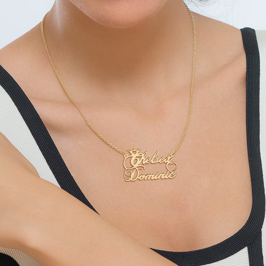 14K Solid Yellow Gold Love Script Cut Out Necklace -16