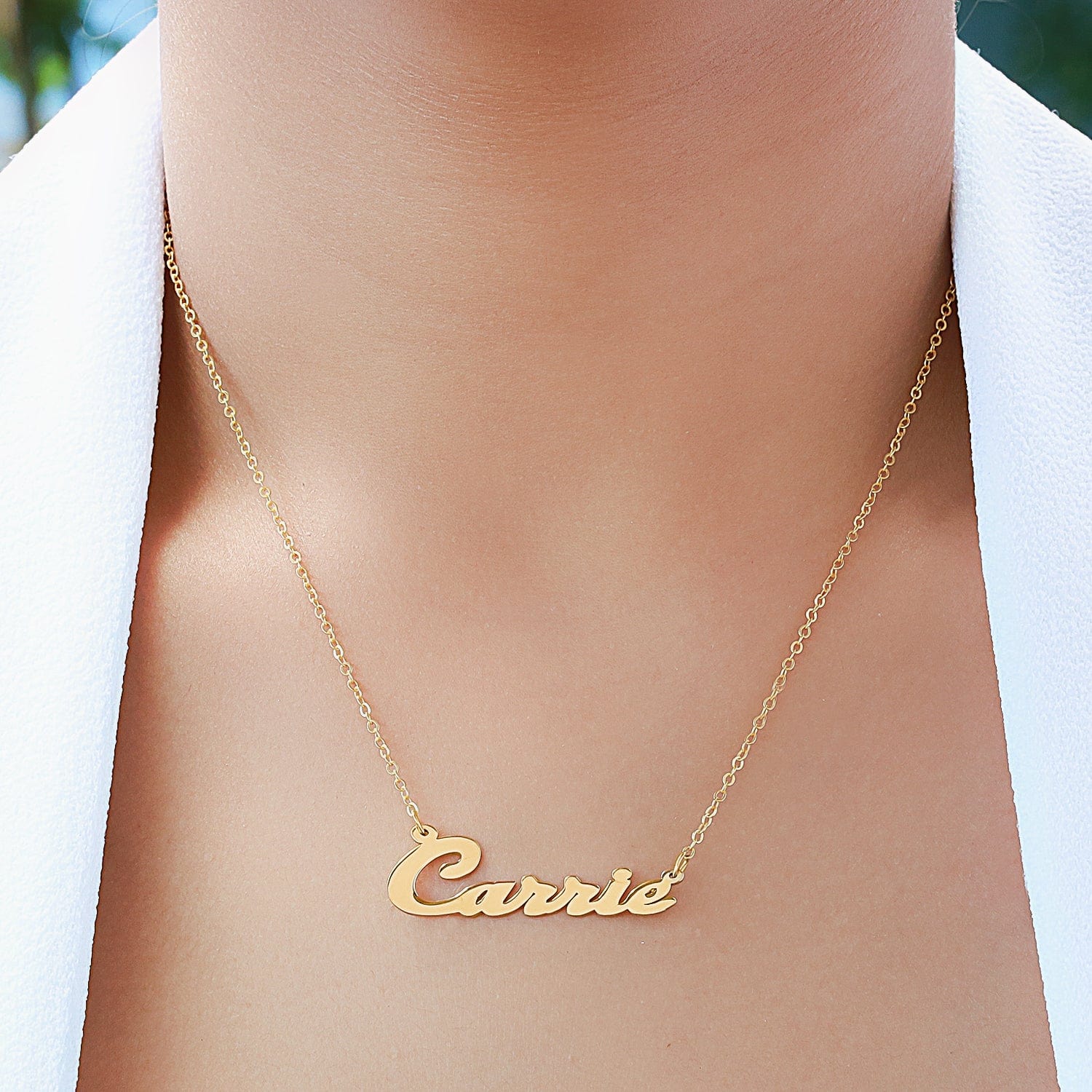 Gold Plated / Link Chain Script Name Necklace "Carrie"
